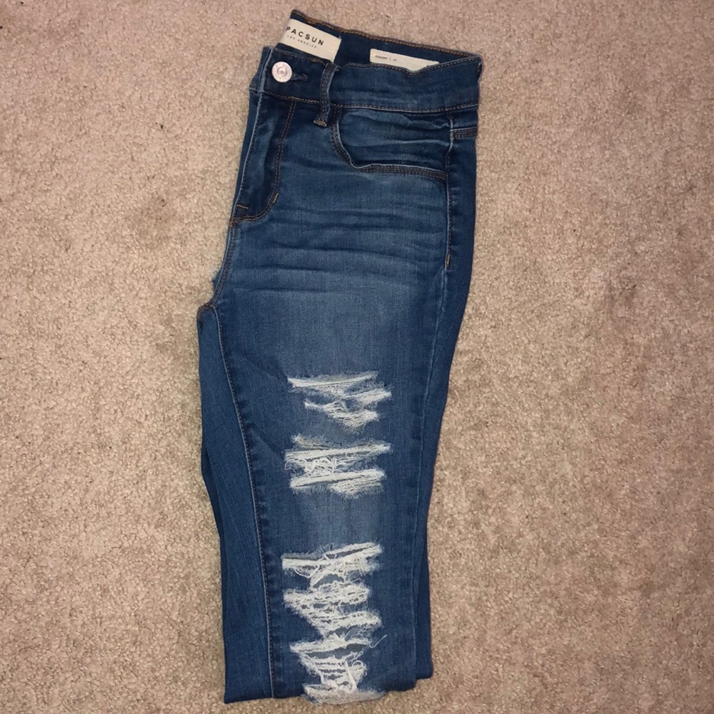 Blue high rise ripped jeans